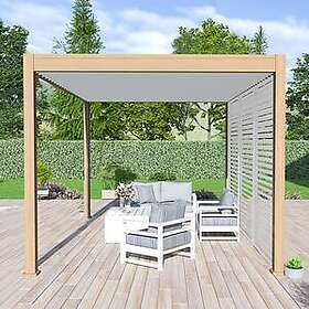 OMBREA Pergola Bioclimatique autoportée 3X4 m Aluminium effet bois naturel/blanc VS