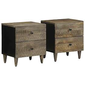 vidaXL Sängbord 2 st ljusgrå 40x33x46 cm massivt trä mango