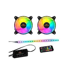 Dutzo RGB Kit 2 2x fläktar 1x LED strip fjärrkontroll & controller 120mm Svart med RGB LED 24 dBA