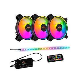 Dutzo RGB Kit 3 3x fläktar 1x LED strip fjärrkontroll & controller 120mm Svart med RGB LED 24 dBA