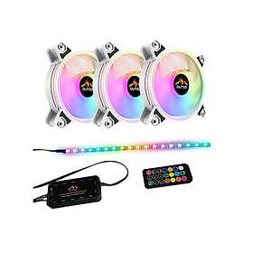 Dutzo RGB KIT 3 3x fan white 1x LED strip remote & controller 120mm Vit med RGB-ljus 24 dBA