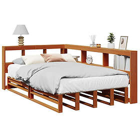 vidaXL Säng med bokhylla utan vaxbrun madrass 120x190 cm massiv furu