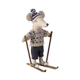 Maileg Winter mouse with ski set Dad Blue