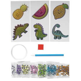 Panduro Hobby Bling Dot Stickers – 6 gnistrande klistermärken med dinosaurer och frukter!