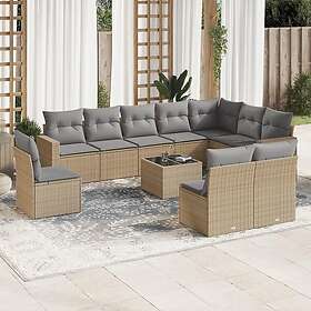 vidaXL Loungegrupp för trädgården m. dynor 11 delar beige konstrotting 3251456
