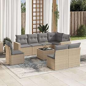 vidaXL Soffgrupp för trädgården med dynor 9 delar beige konstrotting 3251416