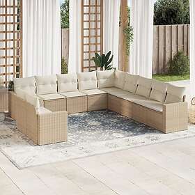 vidaXL Loungegrupp för trädgården m. dynor 11 delar beige konstrotting 3251525