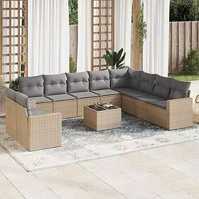 vidaXL Loungegrupp för trädgården m. dynor 11 delar beige konstrotting 3251516