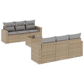 vidaXL Matgrupp för trädgården med dynor 7 delar beige konstrotting 3251046