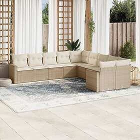 vidaXL Soffgrupp för trädgård med dynor 10 delar beige konstrotting 3251845
