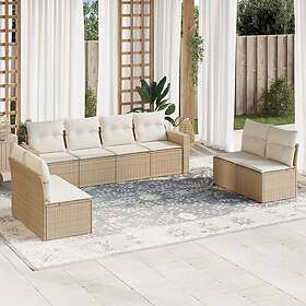 vidaXL Matgrupp för trädgården med dynor 8 delar beige konstrotting 3251185