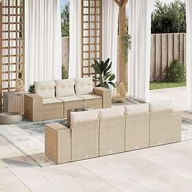 vidaXL Matgrupp för trädgården med dynor 8 delar beige konstrotting 3222327