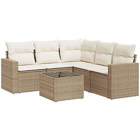 vidaXL Soffgrupp för trädgården med dynor 6 delar beige konstrotting 3251295
