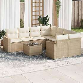 vidaXL Soffgrupp för trädgården med dynor 9 delar beige konstrotting 3251095