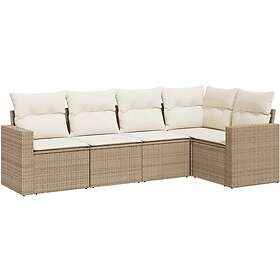 vidaXL Soffgrupp för trädgården med dynor 5 delar beige konstrotting 3251265