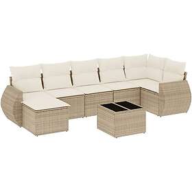 vidaXL Matgrupp för trädgården med dynor 8 delar beige konstrotting 3221687