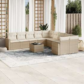 vidaXL Loungegrupp för trädgården m. dynor 11 delar beige konstrotting 3251855