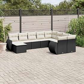 vidaXL Loungegrupp 10 delar med svarta dynor konstrotting 3221855