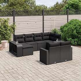 vidaXL Loungegrupp 10 delar med svarta dynor konstrotting 3261285