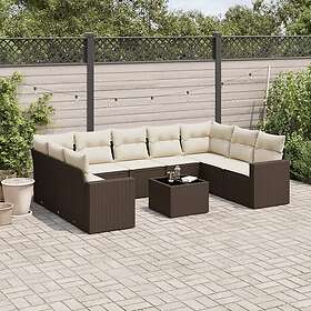 vidaXL Loungegrupp 10 delar med brun dynor konstrotting 3251750