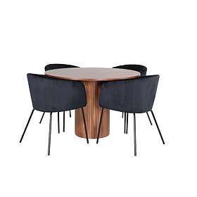 Venture Home Bianca Matgrupp 110 cm Rund med 4 Berit stolar Svart Matgrupper Brun,Svart
