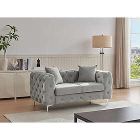 Vente Unique Canapé 2 places chesterfield en velours gris clair EDWINA