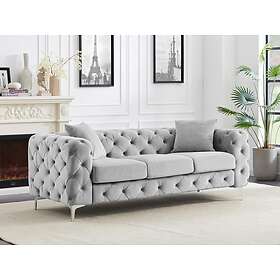 Vente Unique Canapé 3 places chesterfield en velours gris clair EDWINA