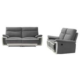 Vente Unique Relax Canapés 3 places et 2 places électrique en velours METTI Gris et bandes écru