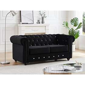Vente Unique Canapé 2 places en velours noir et boutons effet cristal CHESTERFIELD