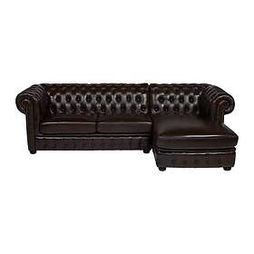 Vente Unique Canapé d'angle chesterfield BRENTON 100% cuir de buffle Marron reflets châtains Angle droit