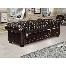 Vente Unique Canapé chesterfield 4 places BRENTON 100% cuir de buffle Marron reflets châtains