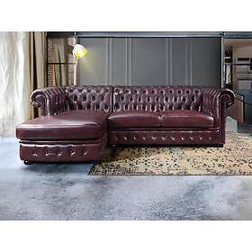 Vente Unique Canapé d'angle chesterfield BRENTON 100% cuir de buffle Bordeaux- Angle gauche