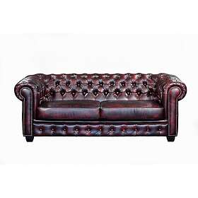 Vente Unique Canapé chesterfield Brenton 3 places 100% cuir de buffle Bordeaux