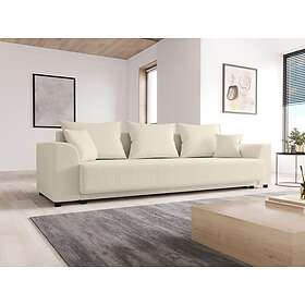 Vente Unique Canapé 3 places convertible en velours côtelé beige NESSARO