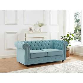Vente Unique Canapé 2 places en velours bleu pastel CHESTERFIELD