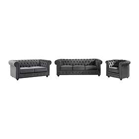 Vente Unique Canapés 3 places et 2 places et fauteuil en velours anthracite CHESTERFIELD