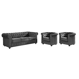 Vente Unique Canapé 3 places et 2 fauteuils CHESTERFIELD Velours anthracite