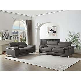 Vente Unique Canapés 3 places et 2 places en cuir gris anthracite SOLANGE