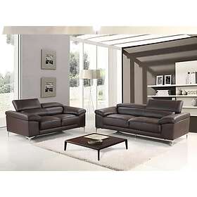 Vente Unique Canapés 3 places et 2 places en cuir SOLANGE Marron