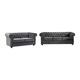 Vente Unique Canapés 3 places et 2 places en velours anthracite CHESTERFIELD