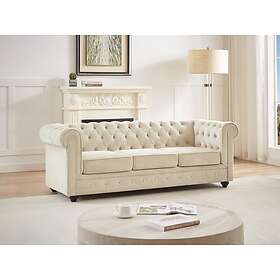 Vente Unique Canapé 3 places en velours beige CHESTERFIELD