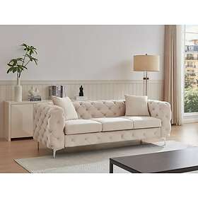 Vente Unique Canapé 3 places chesterfield en velours beige EDWINA