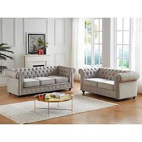 Vente Unique Canapés 3 places et 2 places CHESTERFIELD Velours gris clair