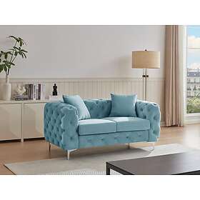 Vente Unique Canapé 2 places chesterfield en velours bleu pastel EDWINA