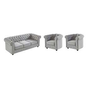 Vente Unique Canapé 3 places et 2 fauteuils CHESTERFIELD Velours gris clair