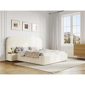 Vente Unique Lit coffre 160 x 200 cm avec chevets Tissu bouclette Blanc Matelas ESTERIA de Maison Céphy