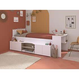 Vente Unique Lit combiné 90 x 190/200 cm avec bureau et rangements Blanc et naturel Sommier JOCHIANE