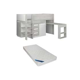 Vente Unique Lit combiné 90 x 200 cm Avec bureau et rangements Blanc et naturel Matelas LOUKALA