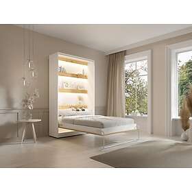 Vente Unique Lit escamotable 120 x 200 cm Ouverture verticale manuelle Avec LEDs Blanc et naturel Matelas RAPILI