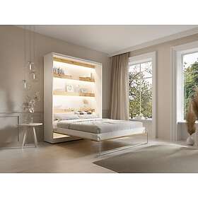 Vente Unique Lit escamotable 160 x 200 cm Ouverture verticale manuelle Avec LEDs Blanc et naturel Matelas RAPILI